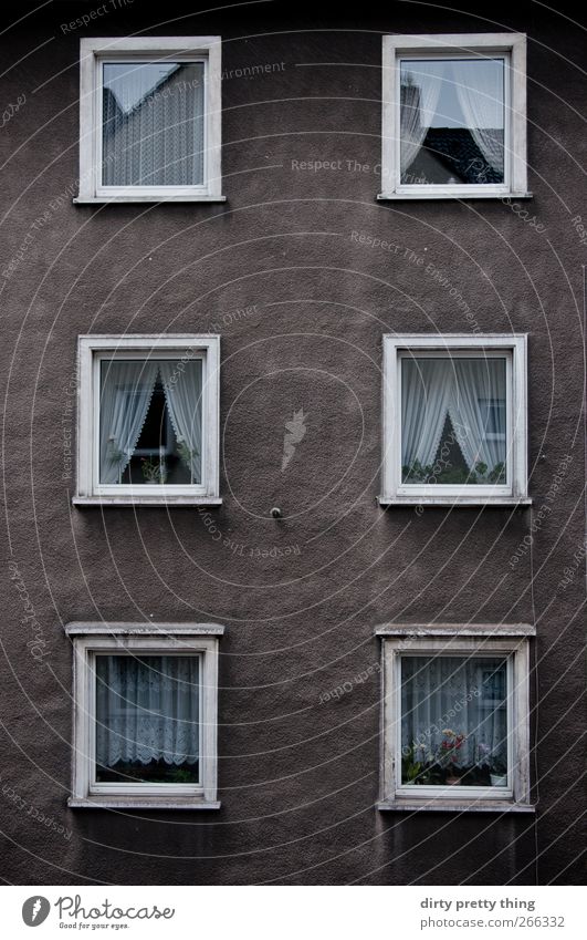 neighbors Town Deserted House (Residential Structure) Architecture Facade Window Window board Stone Concrete Gloomy Brown White Loneliness Contentment