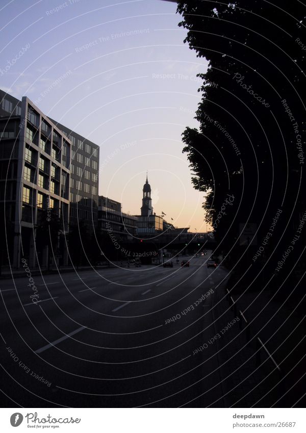 east-west road Transport Sunset St. Michael's Church Downtown Street Hamburg