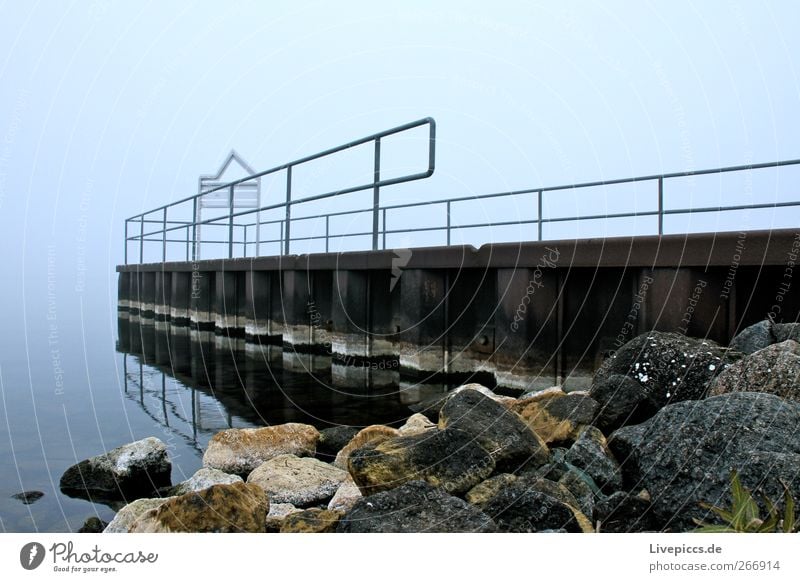 there bridge Landscape Autumn Fog Lakeside Stone Metal Water Gray Jetty Colour photo Exterior shot Day Worm's-eye view