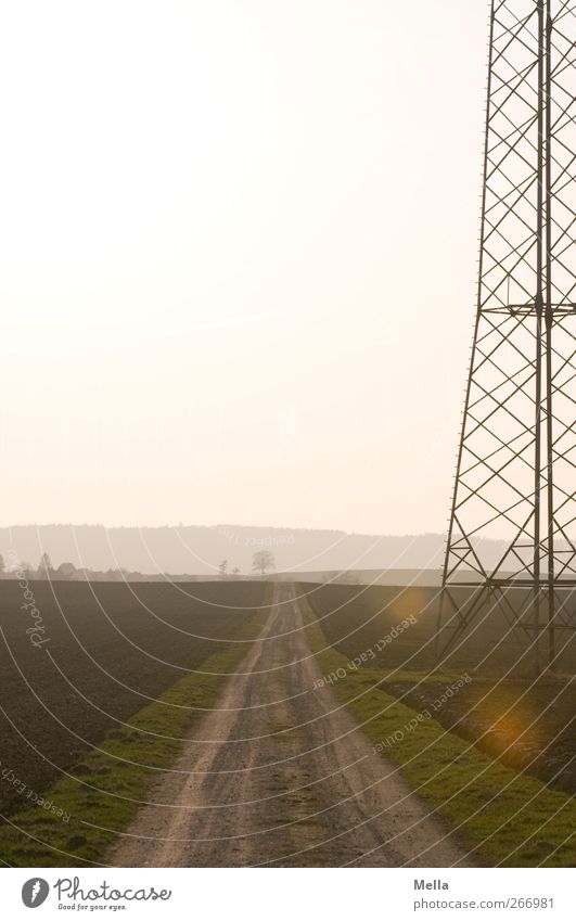 My heart dances in all ways * Energy industry Electricity pylon Environment Nature Landscape Sun Field Footpath Arable land Lanes & trails Natural Warmth Brown