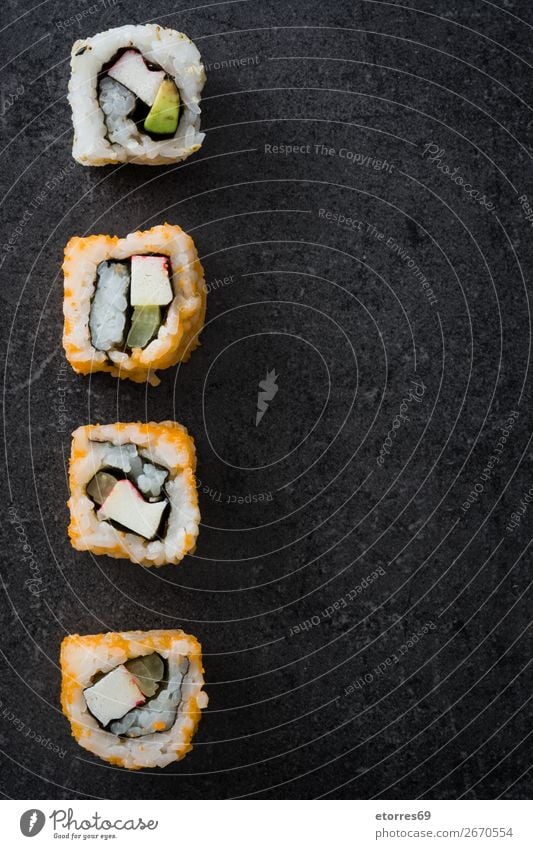 sushi assortment on black background. Sushi Food Healthy Eating Food photograph Japanese Rice Fish Salmon Seafood Roll Meal Make Gourmet Asia Raw Seaweed Dinner