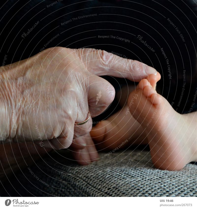 Hand (86) touches foot (1), i.e. a picture with hand and foot. Human being Baby Male senior Man Family & Relations Senior citizen Fingers Feet 2 1 - 3 years