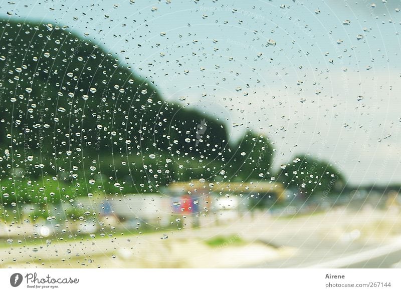 rain break Vacation & Travel Environment Landscape Drops of water Sky Bad weather Rain Hill Highway Rest Stop Transport Traffic infrastructure Road traffic