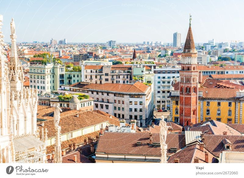 White statue on top of Duomo cathedral Vacation & Travel Tourism Trip Sightseeing City trip Summer Architecture Sky Cloudless sky Horizon Sunlight Small Town