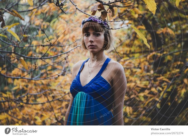 A Young Woman Standing in the Woods Lifestyle Elegant Style Design Exotic Joy Human being Feminine Young woman Youth (Young adults) Adults 1 18 - 30 years