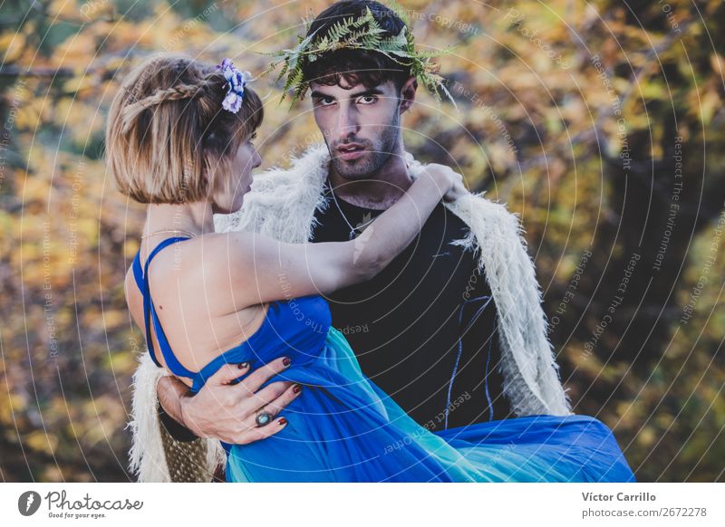 A Young couple Standing in the Woods Lifestyle Elegant Style Design Exotic Human being Masculine Feminine Young woman Youth (Young adults) Young man