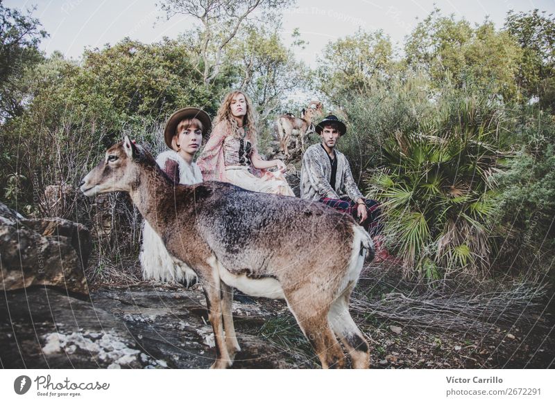 A group of Friends Standing in the Woods with a goat Human being Masculine Feminine Androgynous Young woman Youth (Young adults) Young man Woman Adults Man 3