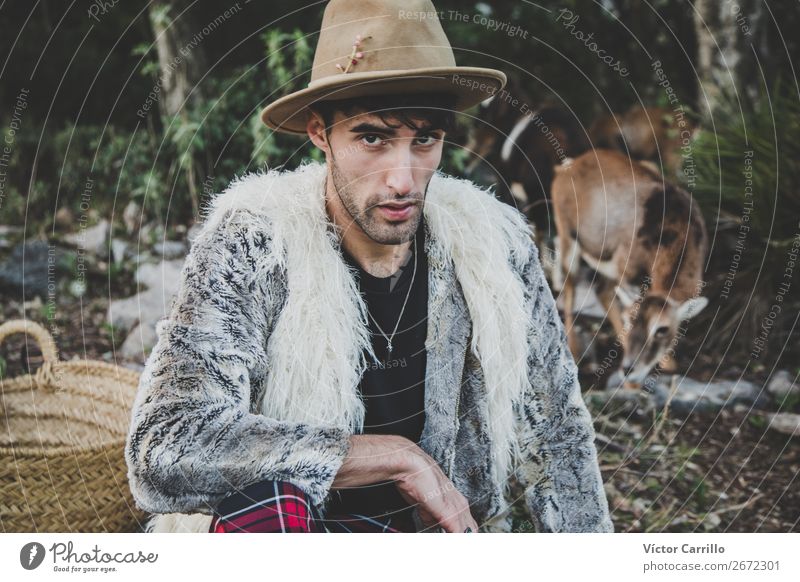 A Young Man standing in the woods Lifestyle Elegant Style Design Exotic Human being Masculine Androgynous Young man Youth (Young adults) Adults Face 1