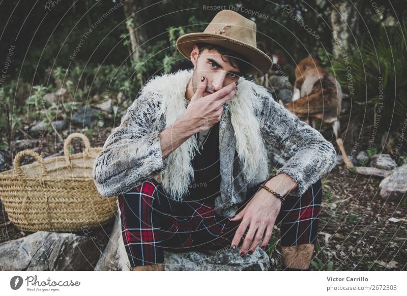 A Young Man standing in the woods Human being Masculine Androgynous Young man Youth (Young adults) 1 18 - 30 years Adults Environment Nature Landscape Animal