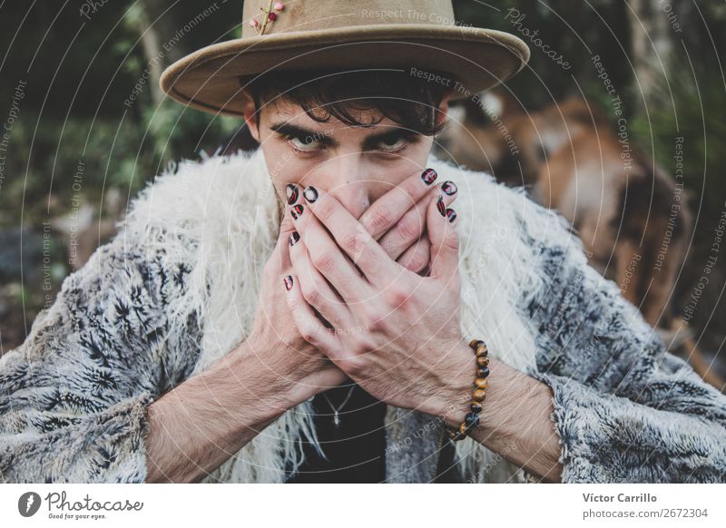 A Young Man standing in the woods Lifestyle Elegant Style Design Human being Masculine Androgynous Young man Youth (Young adults) Face 1 18 - 30 years Adults