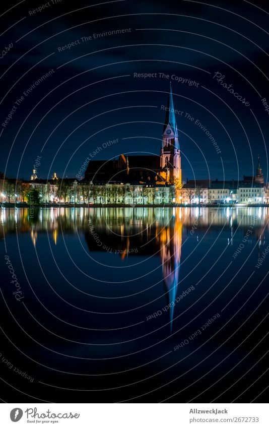 Schwerin Pfaffenteich Reflection Historic Old Town at night Germany Capital city Mecklenburg-Western Pomerania Old building Old town Night Night shot