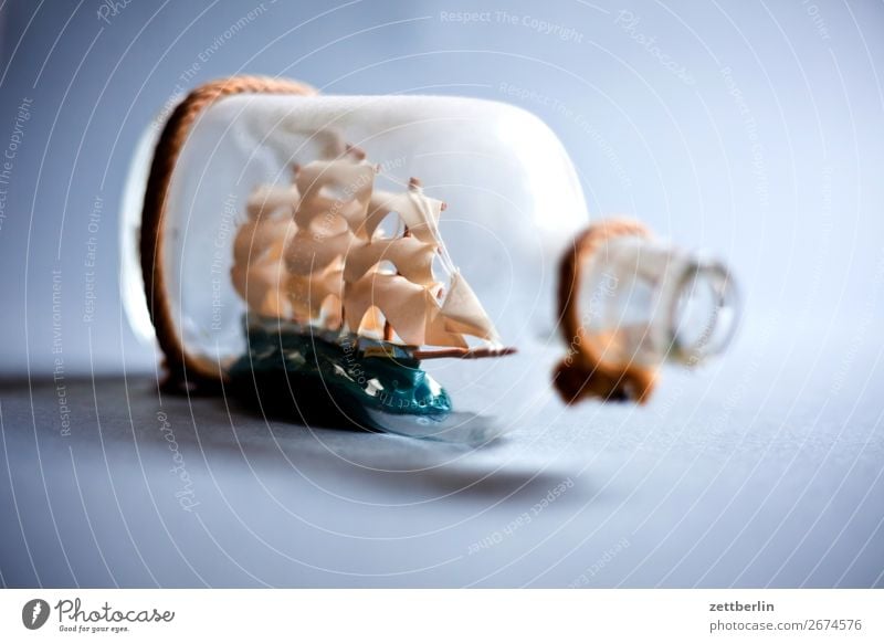 ship in a bottle Bottle three-master Fleet Glass Glassbottle Room Maritime Deserted Pirate Warship Watercraft Sailing ship Sailboat Sailing yacht Souvenir