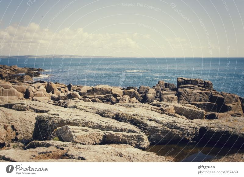 summer.sun.sea Environment Nature Landscape Elements Earth Water Sky Clouds Horizon Beautiful weather Rock Waves Coast Ocean Blue Cornwall England Great Britain