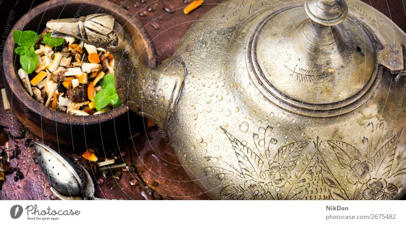 Kettle eastern and tea leaf spoon drink kettle oriental arabic turkish healthy herb teapot antioxidant dry herbal heap teakettle freshness fruit tea leaves