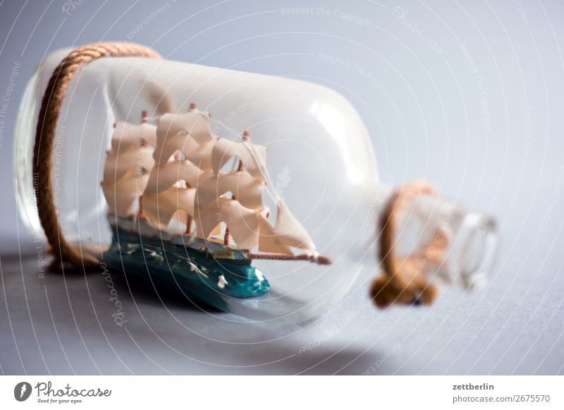 ship in a bottle Bottle three-master Fleet Glass Glassbottle Room Maritime Deserted Pirate Paper boat Watercraft Sailing ship Sailboat Sailing yacht Souvenir