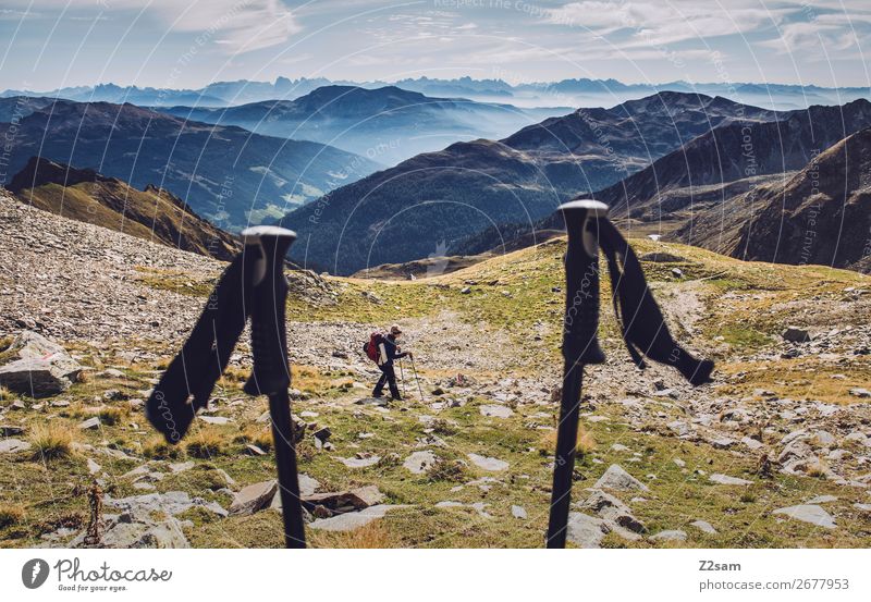 Young woman descending from Hirzer Vacation & Travel Expedition Summer Hiking Climbing Mountaineering Youth (Young adults) Nature Landscape Sky Alps