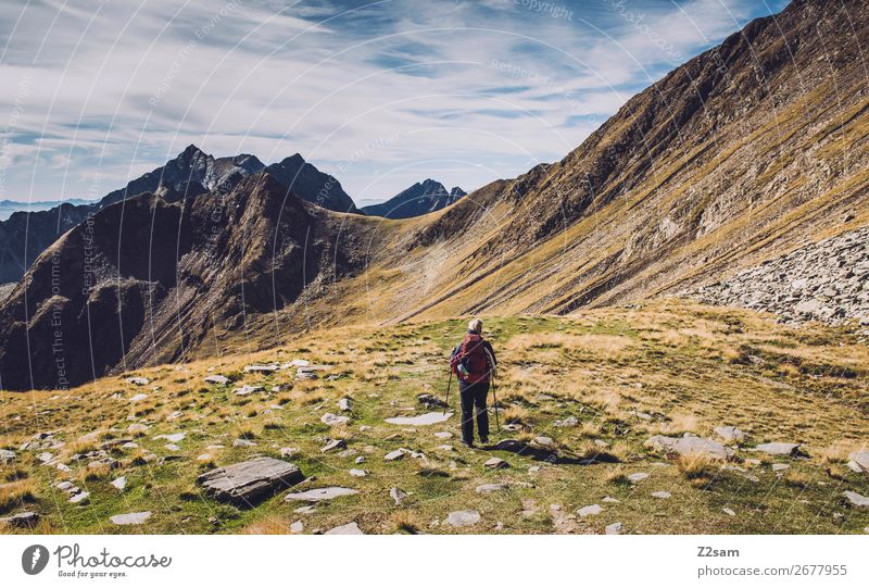 Young woman crossing the Alps | Hirzer E5 Leisure and hobbies Vacation & Travel Adventure Expedition Summer vacation Mountain Hiking Climbing Mountaineering