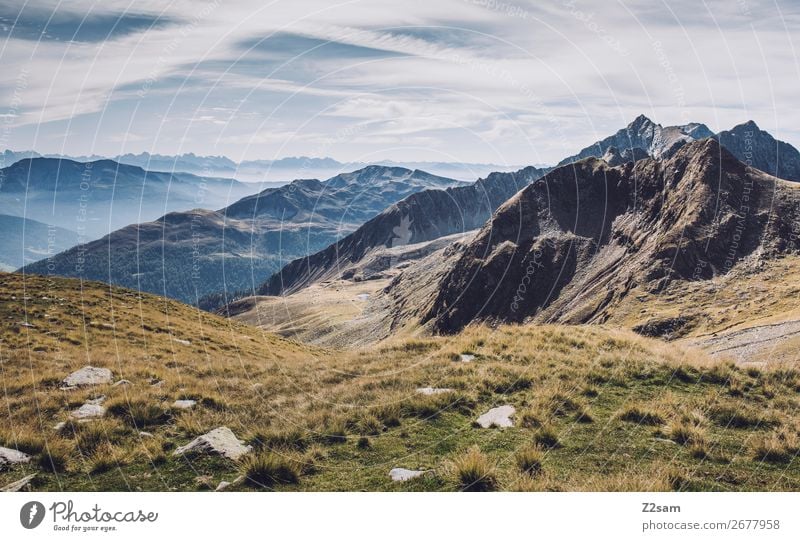 View from Hirzer in South Tyrol | E5 Vacation & Travel Hiking Climbing Mountaineering Environment Nature Landscape Sky Autumn Beautiful weather Meadow Alps