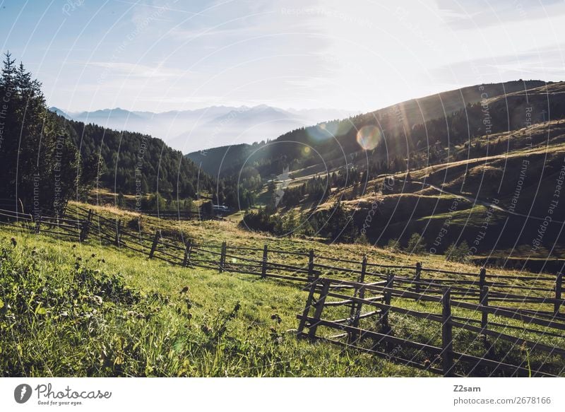 Mountain panorama in South Tyrol Hiking Environment Nature Landscape Sky Sun Summer Beautiful weather Alps Peak Esthetic Fresh Gigantic Sustainability Natural