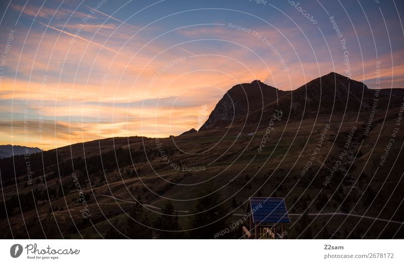 Nocturnal mountain panorama | Meran Hirzer Mountain Hiking Environment Nature Landscape Sunrise Sunset Summer Beautiful weather Alps Peak Dark Gigantic Tall