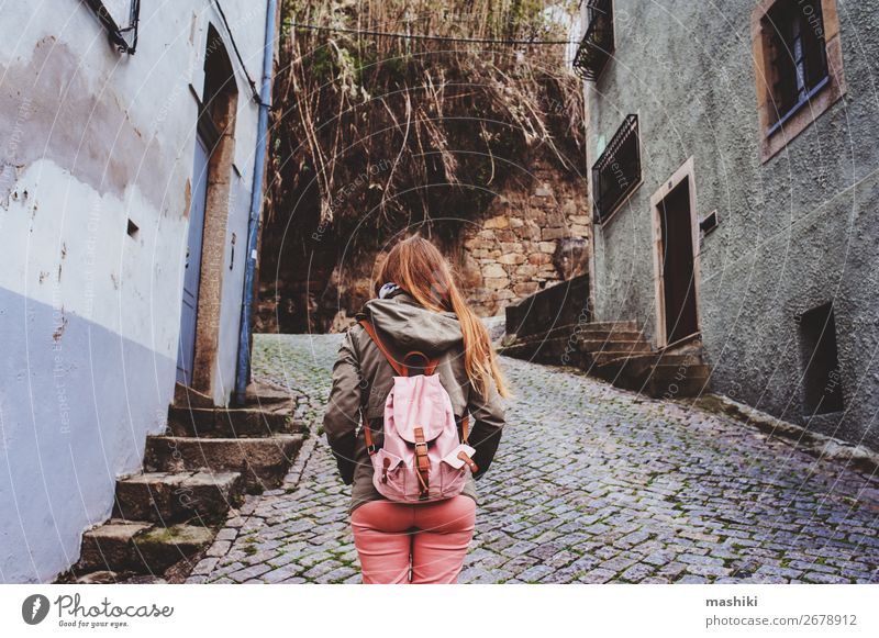 Tourist woman visiting Porto, Portugal. Lifestyle Vacation & Travel Tourism Adventure Sightseeing Woman Adults Culture Landscape River Town Bridge Building