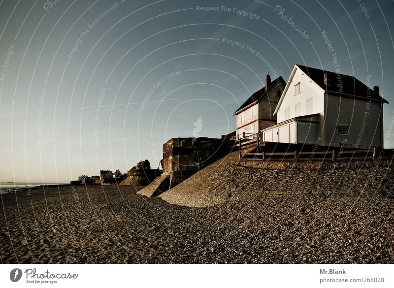 Sunset Vacation & Travel Tourism Far-off places Beach Ocean France Northern France Europe Village House (Residential Structure) Relaxation Blue Brown Moody