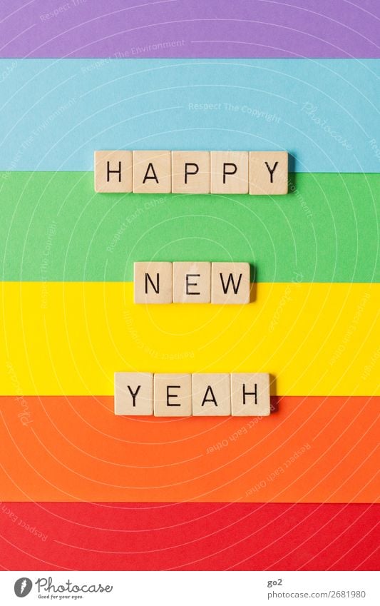 Happy New Yeah! Playing Feasts & Celebrations New Year's Eve Birthday Paper Decoration Wood Characters Esthetic Exceptional Happiness Positive Multicoloured