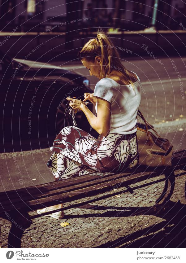 Sitting in the sun Style Human being Feminine Woman Adults 1 30 - 45 years Downtown Berlin T-shirt Skirt Blonde Reading Write Town Contentment Elegant