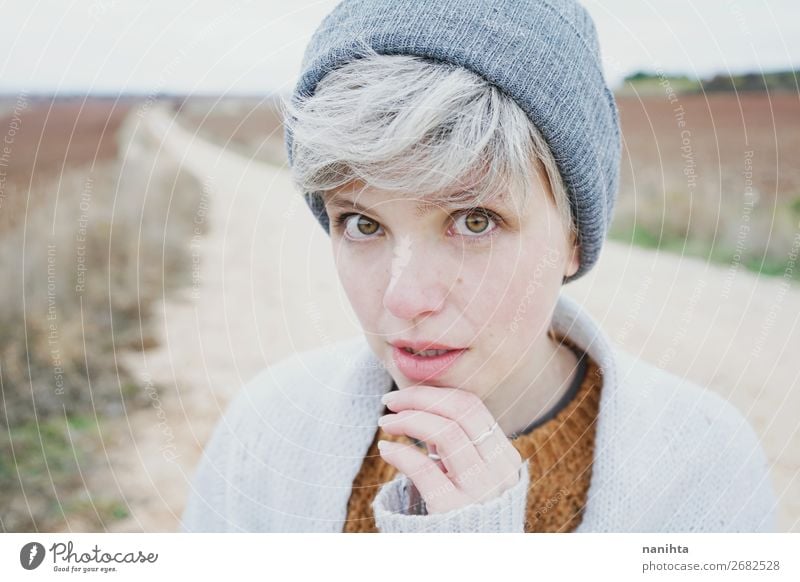 Woman with short and gray hair Lifestyle Style Hair and hairstyles Skin Face Adventure Winter Human being Feminine Androgynous Adults Youth (Young adults) 1