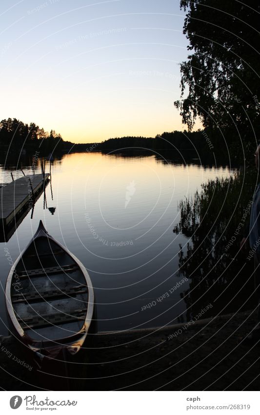 After the tour Environment Nature Landscape Water Sky Cloudless sky Sunrise Sunset Summer Beautiful weather Lakeside Observe Relaxation Rowboat Clear sky