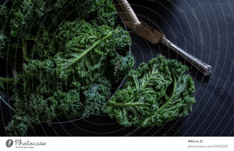 Fresh kale top view Food Vegetable Lettuce Salad Soup Stew Cabbage Kale Kale leaf Nutrition Vegetarian diet Diet Fasting Bowl Lifestyle Healthy Eating Table