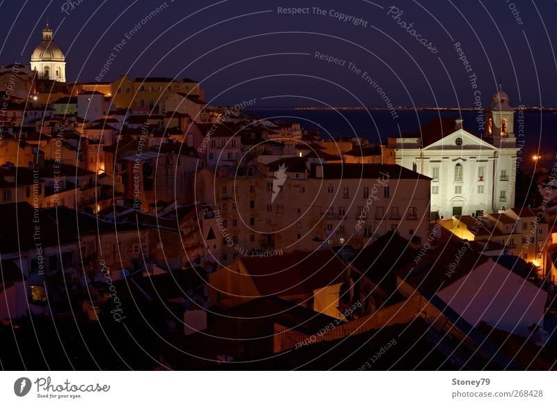 Alfama in the evening City trip Lisbon Portugal Europe Town Capital city Port City Old town House (Residential Structure) Church Architecture Illuminate Dark