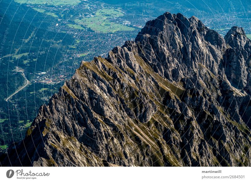 View of the Waxsenstein from above Mountain Hiking Nature Landscape Beautiful weather Rock Alps wax stone mountain ridge Peak Threat Sharp-edged Gigantic