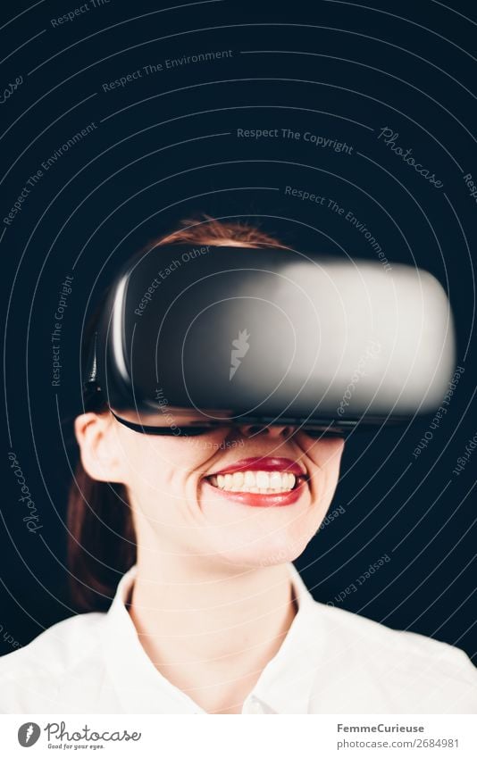 Woman with VR glasses Lifestyle Leisure and hobbies Feminine 1 Human being 18 - 30 years Youth (Young adults) Adults 30 - 45 years Surrealism virtual reality