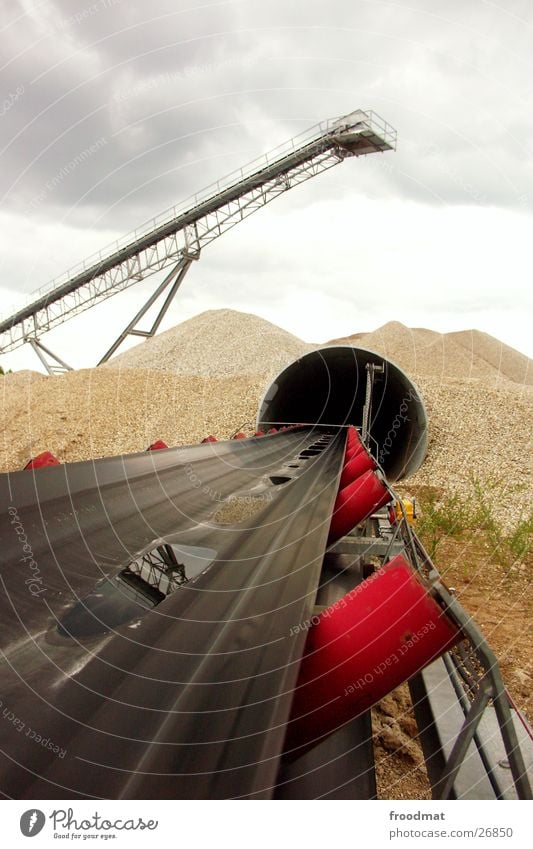 Conveyor belt to nowhere Gravel pit Reflection Water Rain Mountain Sand Deep Perspective