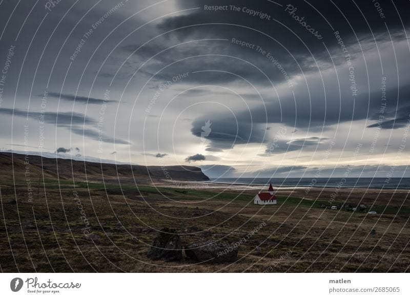 churchgoing Landscape Plant Sky Clouds Horizon Spring Beautiful weather Wind Grass Meadow Rock Coast Beach Bay Ocean Deserted Church Dark Gigantic Gloomy Blue