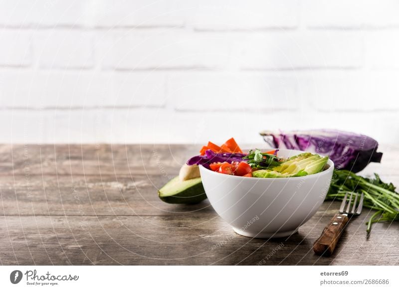 Vegan Buddha bowl with fresh raw vegetables and quinoa buddha bowl Bowl Vegetable Avocado Onion Tomato Carrot Cabbage Food Healthy Eating Food photograph Raw