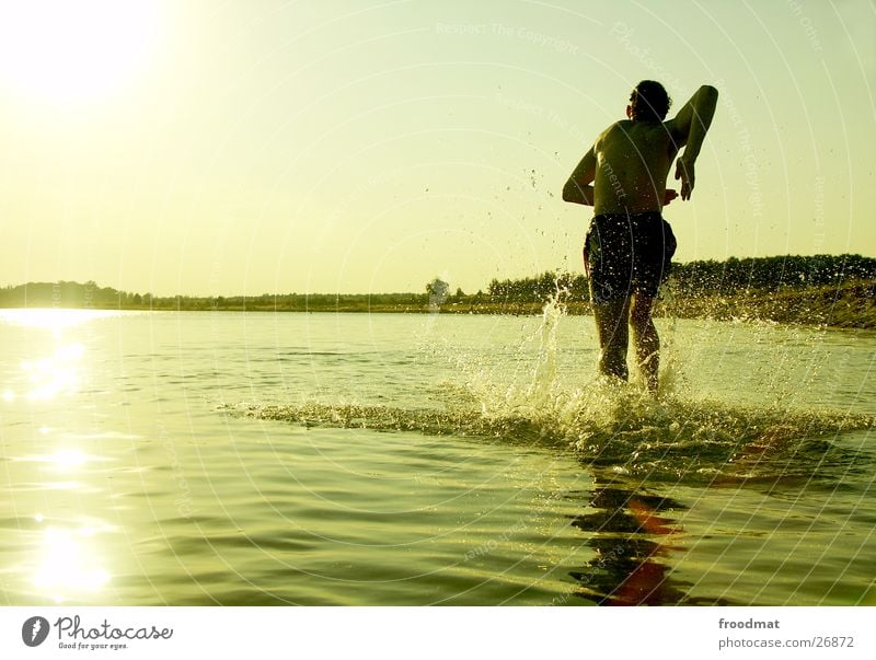 Water splashes wet #1 Summer Lake Moody Beach Action Back-light Reflection Lake Baggersee Swimming & Bathing Sun Drops of water Joy Dynamics Running