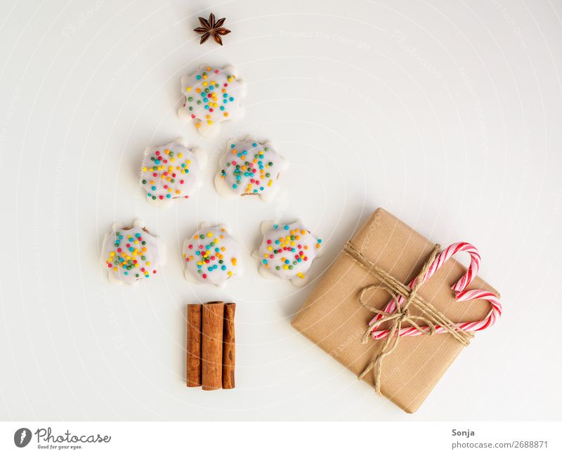 Christmas - Colourful biscuits in the shape of a fir tree Food Dough Baked goods Nutrition Feasts & Celebrations Christmas & Advent Sign Exceptional