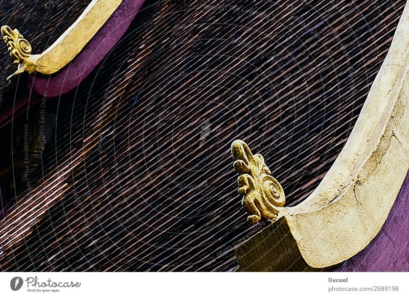 detail of roofs, luang prabang-laos Decoration Art Building Architecture Monument Flag Gold Wat wat xieng thong Carving golden door Temple golden reliefs