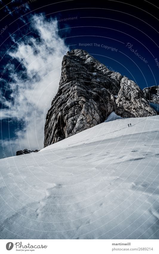 Descent from Dachstein (upright) Vacation & Travel Tourism Trip Adventure Mountain Hiking Climbing Mountaineering 2 Human being Nature Landscape Fog Snow Rock