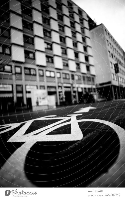 Bicycle path in Nuremberg Trip Cycling tour Town Downtown Transport Traffic infrastructure Cycle path Line Lanes & trails City life Urbanization High-rise