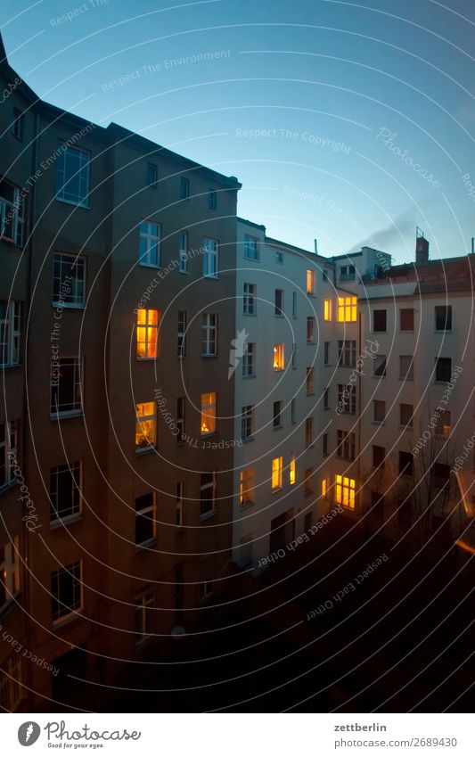 Schöneberg from behind Evening Fire wall Dark Awareness Facade Window House (Residential Structure) Sky Heaven Behind Backyard Courtyard Interior courtyard