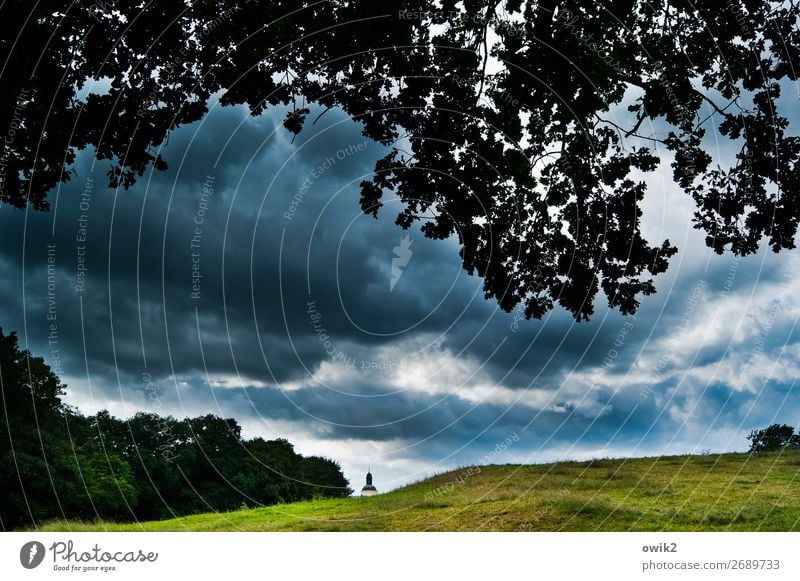 bubble Environment Nature Landscape Plant Storm clouds Horizon Bad weather Tree Grass Meadow Hill Church Threat Colour photo Exterior shot Deserted