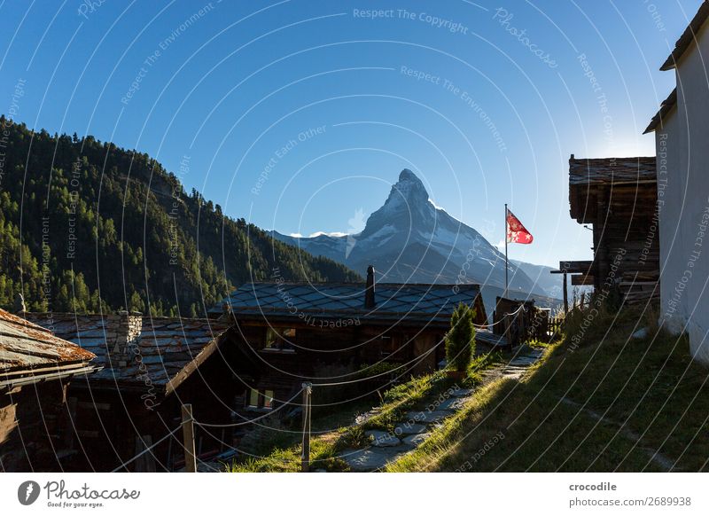 # 768 Switzerland Matterhorn Landmark Mountain Village Hiking Mountain bike trail Lanes & trails Sunset soft light Peak Snowcapped peak Meadow Peaceful Glacier