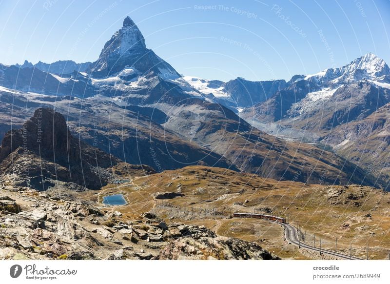 #771 Switzerland Matterhorn Landmark Mountain Village Hiking Mountain bike trail Lanes & trails Colour photo soft light Peak Meadow Peaceful Snow Glacier Idyll