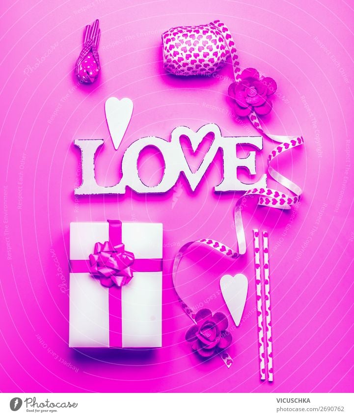 Word Love, Gift box and decoration , Neon color Shopping Design Joy Decoration Entertainment Party Event Feasts & Celebrations Valentine's Day Bow Heart Pink