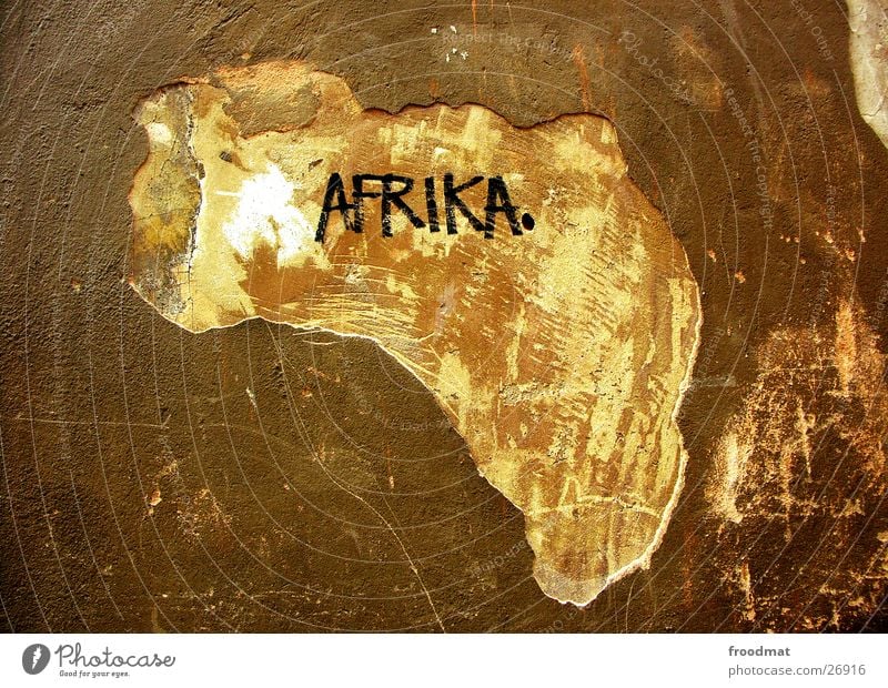 Africa Plaster Silhouette Map Continents Associative Wall (building) Stockholm Decline Brown Street art Art Mortar Scratch mark Tourism Watchfulness Funny Aha