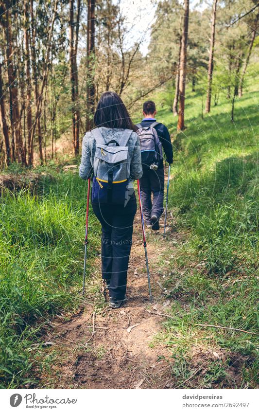 Couple of hikers doing trekking Lifestyle Vacation & Travel Trip Adventure Mountain Hiking Sports Climbing Mountaineering Human being Woman Adults Man Nature