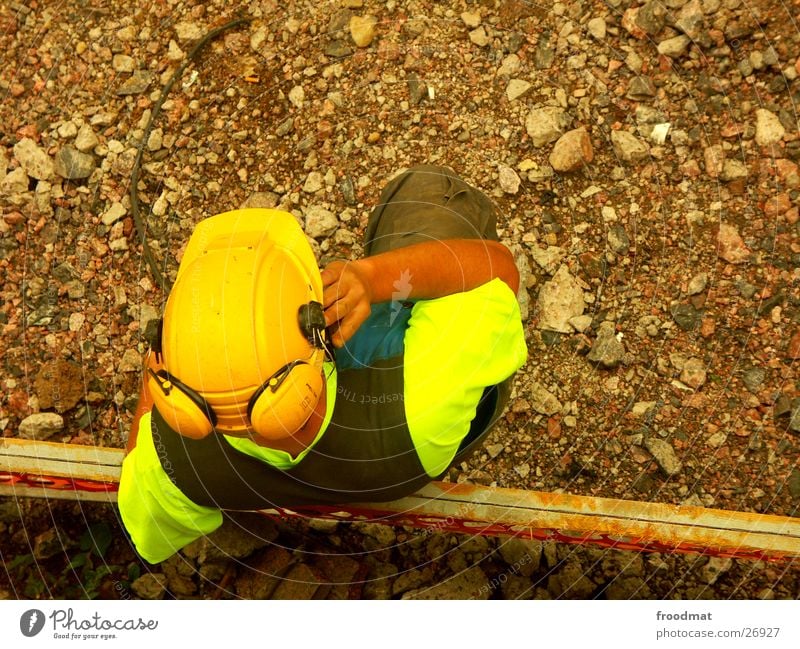 Helsinki construction team #5 Construction worker Safety Finland Helmet Construction site Warning colour Excavator Cellphone Telephone Headphones Ear protectors